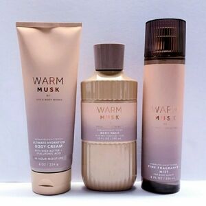 Bath & Body Works WARM MUSK Body Cream, Body Wash, and Boby Spray (3 Pcs)